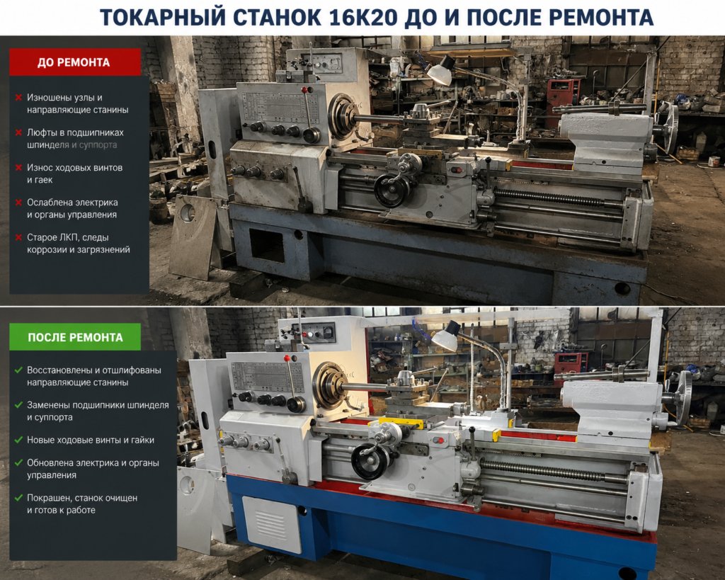 Капитальный ремонт станка 16К20 с гарантией 12 месяцев